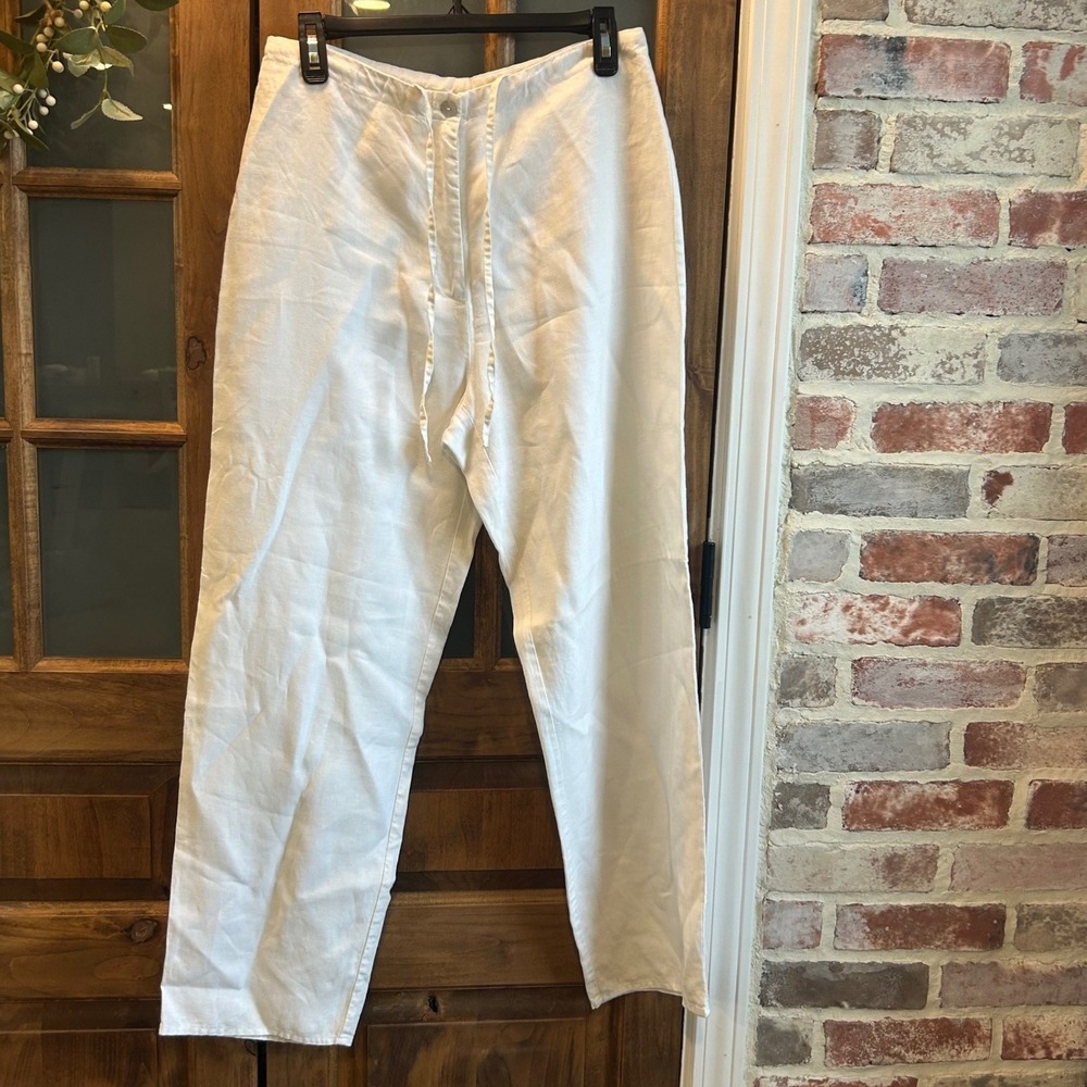 Willi Smith FULLY LINED Crocheted Wide Leg Linen Pants White 10P